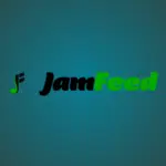 The logo showcases "JamFeed" in sleek black and vibrant green text, gracefully accented by a musical note graphic on a soothing teal background.