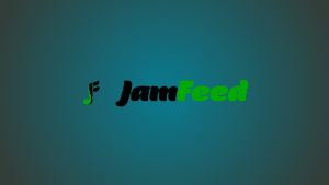 The logo showcases "JamFeed" in sleek black and vibrant green text, gracefully accented by a musical note graphic on a soothing teal background.