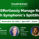 Promotional image for a tech-focused Symphonic masterclass on managing royalties with SplitShare, featuring Ali Lieberman, Colleen Shea, and Sean Davis. Join us on Zoom on November 20, 2024, at 3pm EST.