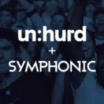 A crowd at a concert with a blue tint overlay shows people enjoying themselves, highlighting the synergy of partners. The text "un:hurd + SYMPHONIC" is prominently displayed.