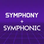 Text on a purple grid background reads "SYMPHYONY + SYMPHONIC," subtly echoing the innovative essence of symphonyOS.