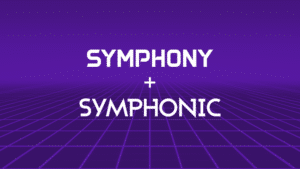 Symphonic Partners with SymphonyOS Text on a purple grid background reads "SYMPHYONY + SYMPHONIC," subtly echoing the innovative essence of symphonyOS.