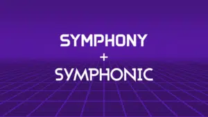 Text on a purple grid background reads "SYMPHYONY + SYMPHONIC," subtly echoing the innovative essence of symphonyOS.