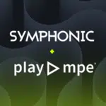 The Symphonic and Play MPE logos are displayed on a dark abstract background, accented by a gradient green hue at the bottom.