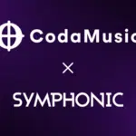 CodaMusic logo above the word "SYMPHONIC" with a white "x" symbolizing their partnership, set against a dark purple gradient background.