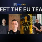 A banner with "Meet the EU Team" text, featuring six men in individual portrait photos, representing the Symphonic Europe team across Europe.