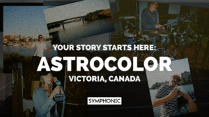 Your Story Starts Here: Astrocolor A promotional collage with photos of musicians performing and relaxing in Victoria, Canada, featuring the text: "Your Story Starts Here: Astrocolor, Victoria, Canada. Symphonic.