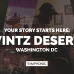 Collage of Vintz Desert performing music in various settings, with the text: "Your story begins here: Vintz Desert, Washington DC. Symphonic.