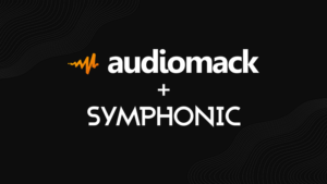 Audiomack and Symphonic logos displayed on a black background with subtle wave patterns, separated by a plus sign, highlight a dynamic Audiomack collaboration.