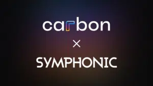 Logo for "carbon" above a large "x" and the word "SYMPHONIC" on a dark carbon gradient background.