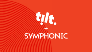 A red graphic features the Tilt logo above the word "Symphonic" with concentric circles on the left side.