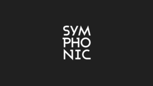 White text spelling "SYMPHONIC" is stacked in three centered rows on a solid black background.