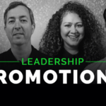 Four people are shown above the words "Leadership Promotions" in bold white and green text on a grayscale background.